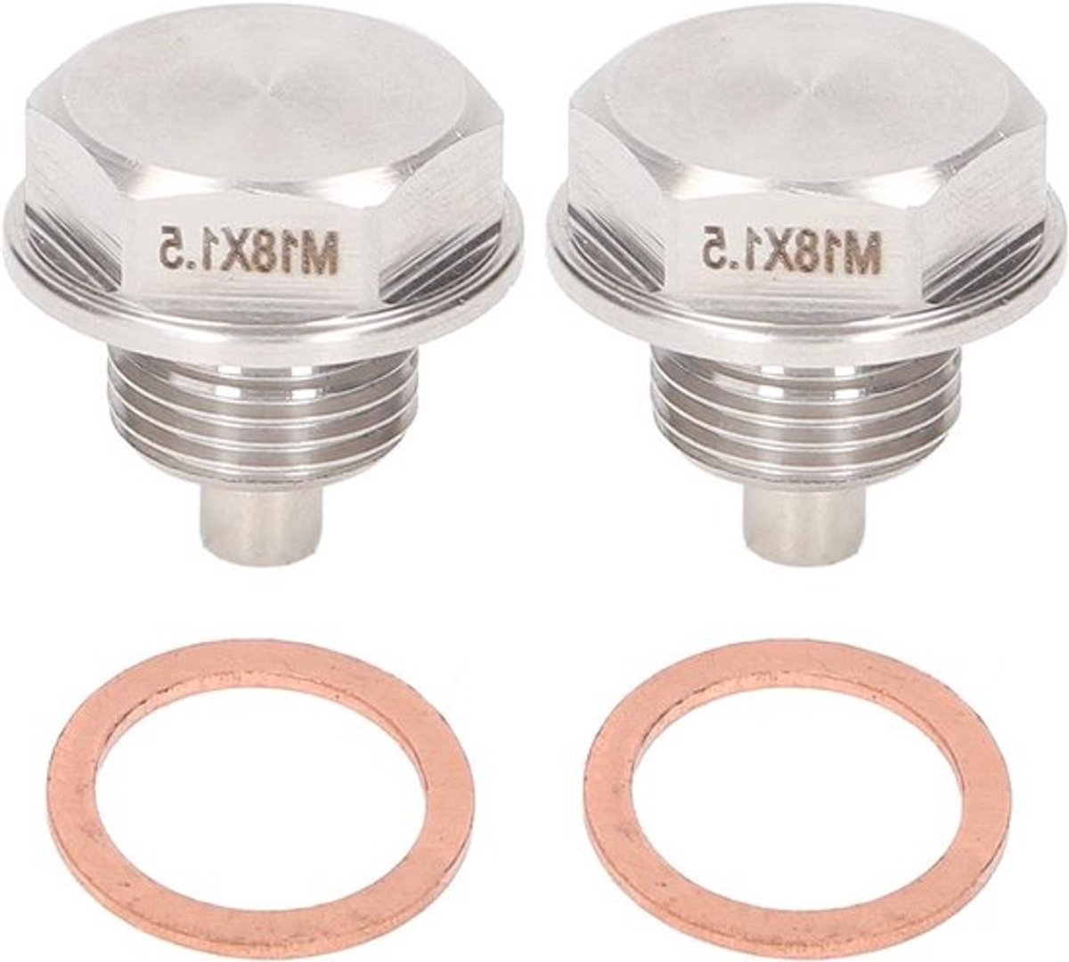 Motor magnetische olie-afvoerplug, M18x1,5mm, roestvrij staal, 2 stuks, met koperen pakkingringen, voor motoronderhoud