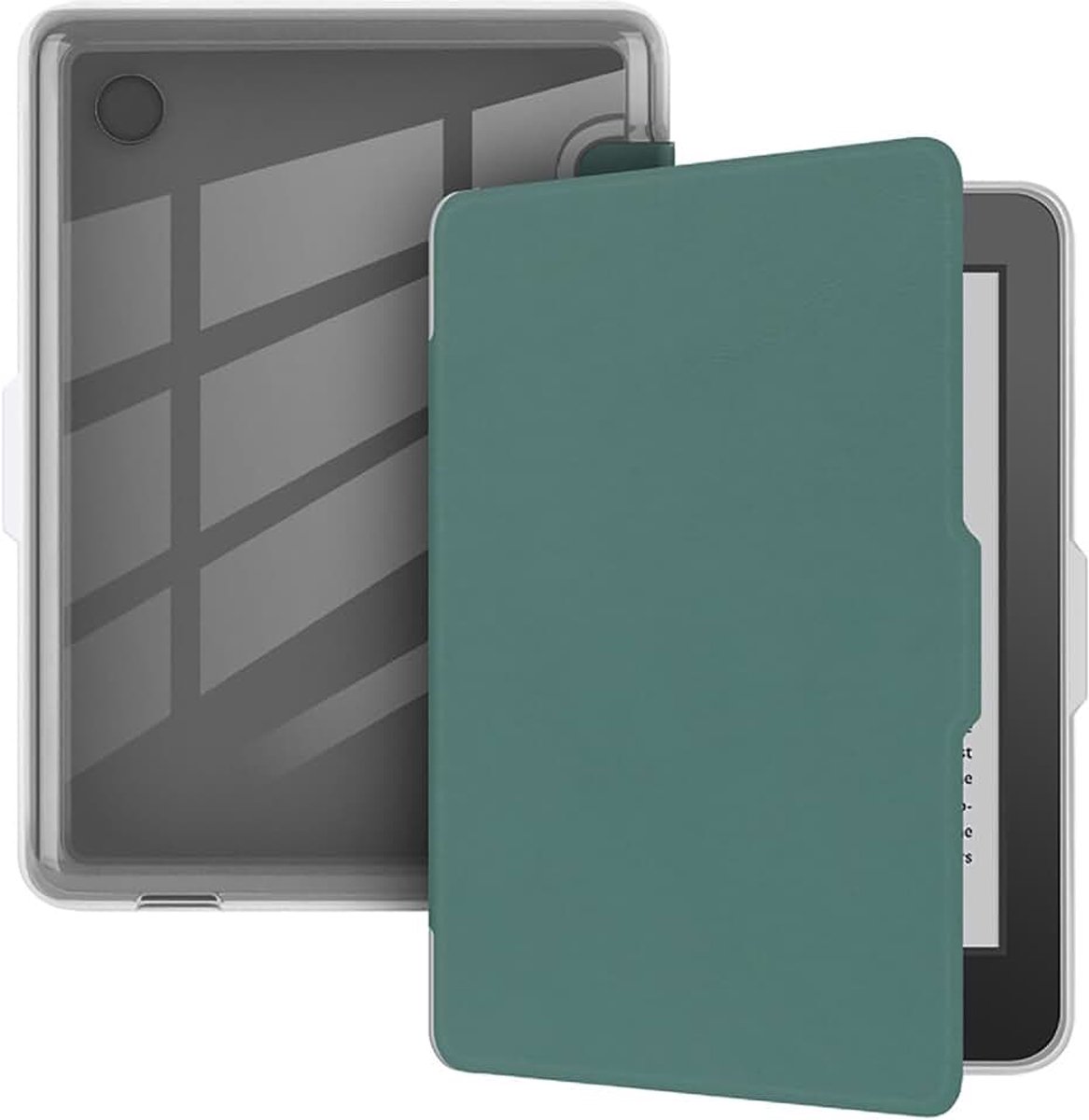 Hoesje compatibel met Tolino Shine Color/Shine 4/5, flip PU lederen hoes [transparante PC TPU achterkant hoes] - donkergroen