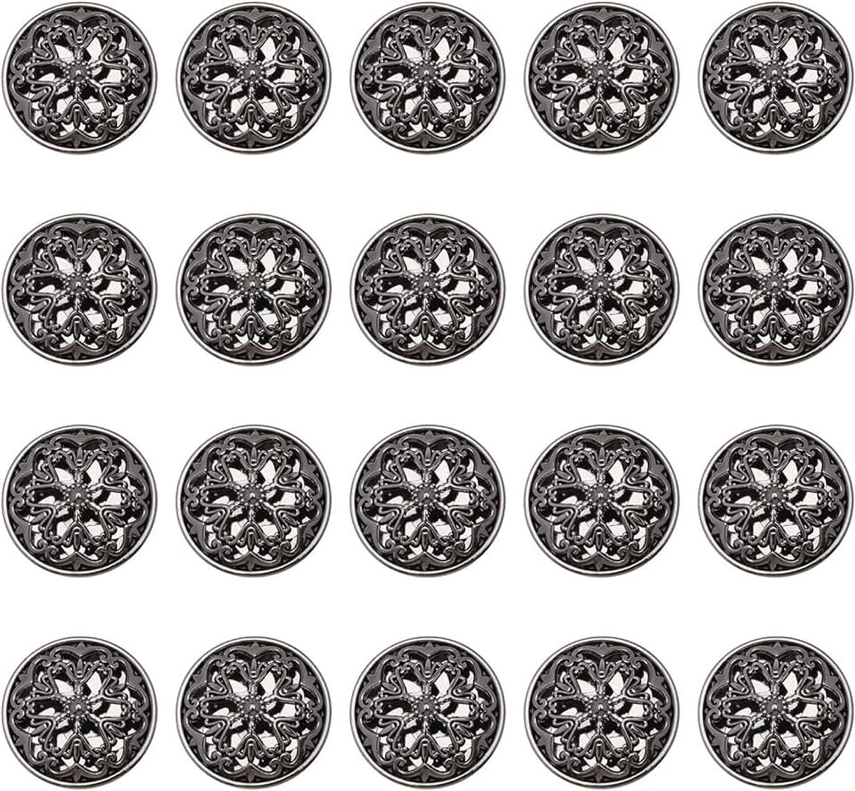 20Pcs Kleding Knop 25Mm Mode Holle Bloem Legering Ronde Vormige Naaien Knop Voor Mannen Vrouwen Blazer Jas Uniform Shirt En Jas Zwart, Zwart, 25mm