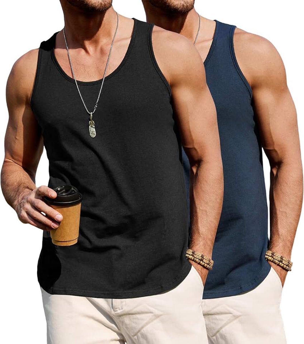 Tanktop voor heren, katoen, ronde hals, mouwloos, ademend, sportief, T-shirt voor sportschool, training, fitness, bodybuilding, basketbal, S-3XL
