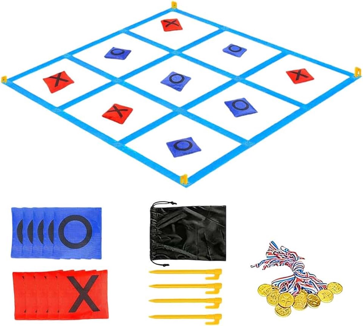 Tic Tac Toe 1,2 m outdoor speelset met zitzakken – zakwerpspel voor tuin, strand & camping. Tuinspellen & outdoorspellen voor volwassenen, kinderen & familiefeesten