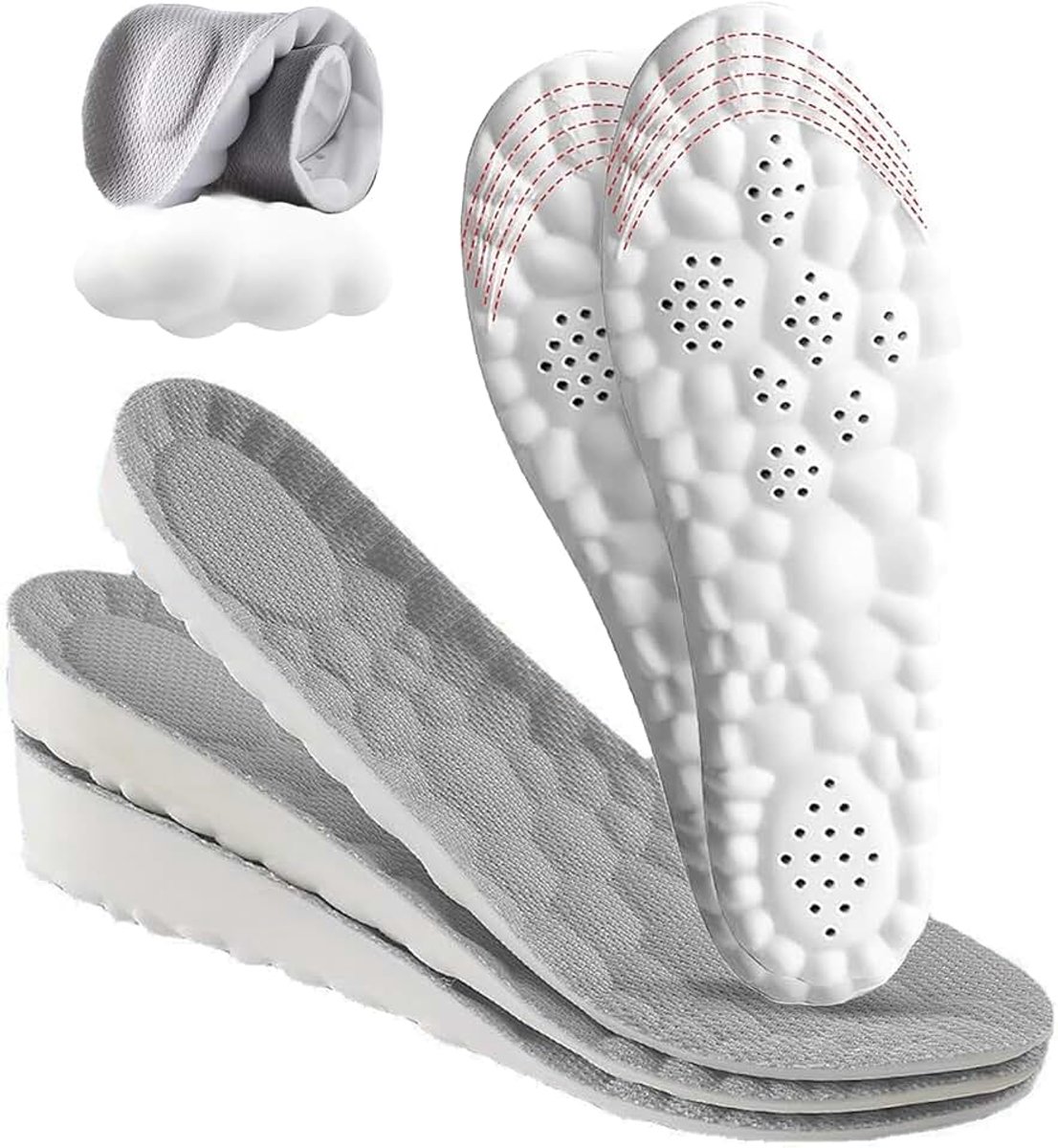 Inlegzolen voor verhoging van de lichaamslengte, 4D Wolke Tech inlegzool, zacht traagschuim comfort stepper inlegzolen (grijs 1,5 cm, EU: 39,5-43)
