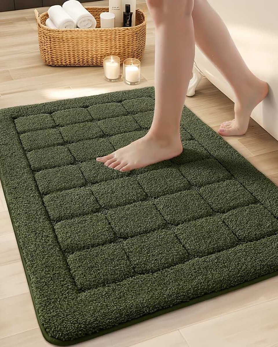 Grote badmat, antislip, wasbaar, 61 x 92 cm, groene badmat, absorberend badkamertapijt, zachte badmat voor badkamervloer, douche, badkuip, wasruimte