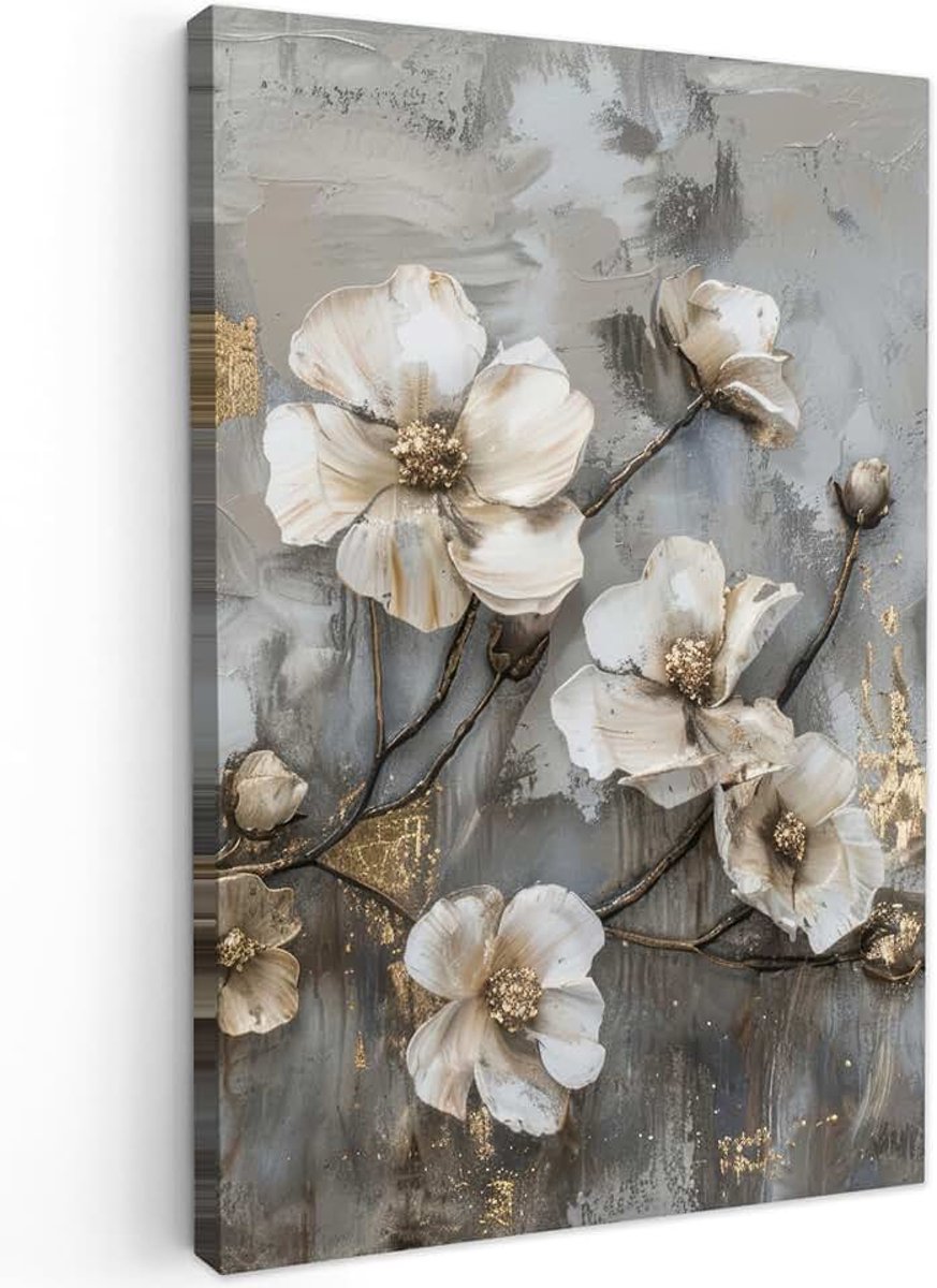 100x150 cm Tuinposter Tuin Tuinposters Voor Buiten Decoratie Tuindecoratie Garden Outdoor Balkon Poster Terras Posters Bloemen - Wit - Grijs - Goud - Luxe
