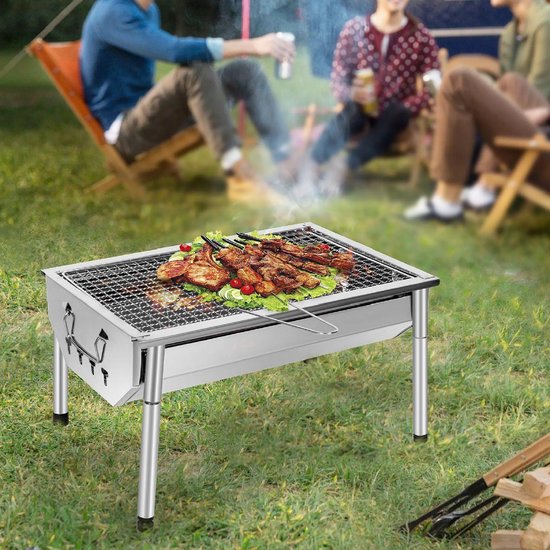Opvouwbare Houtskoolbarbecue - Draagbare Camping BBQ - Duurzaam en Corrosiebestendig RVS - Grillrooster van 40 × 27 cm - Compact Opvouwbaar Ontwerp - Geen Montage Nodig - Voor Kamperen, Picknicks, Strand en Tuin — afbeelding 5