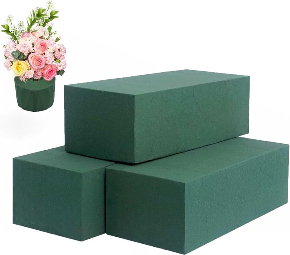 Schuim, groen nat en droog bloemschuim voor verse en kunstmatige bloemstukken, ideaal voor bruiloftsgang, feestdecoraties en knutselwerk (23 x 10 x 7 cm)