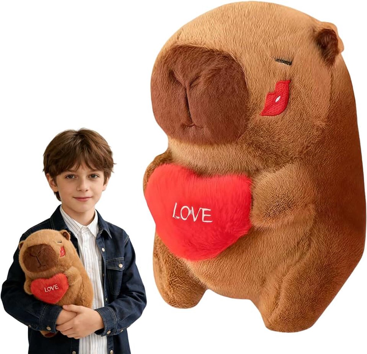 Pluche dier, 25 cm, cartoon, capibara pluche dier met alfabethart, schattig watervarken, knuffeldier, verjaardagscadeau voor kinderen, meisjes en jongens, woondecoratie, cadeau