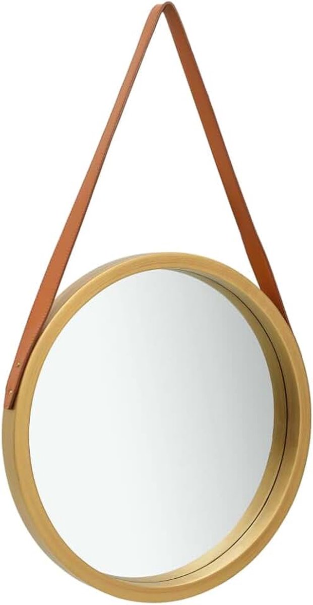 Wandspiegel met verstelbare kunstlederen riem 50 cm gouden houten frame van paulownia moderne decoratieve wandspiegel voor woonkamer slaapkamer