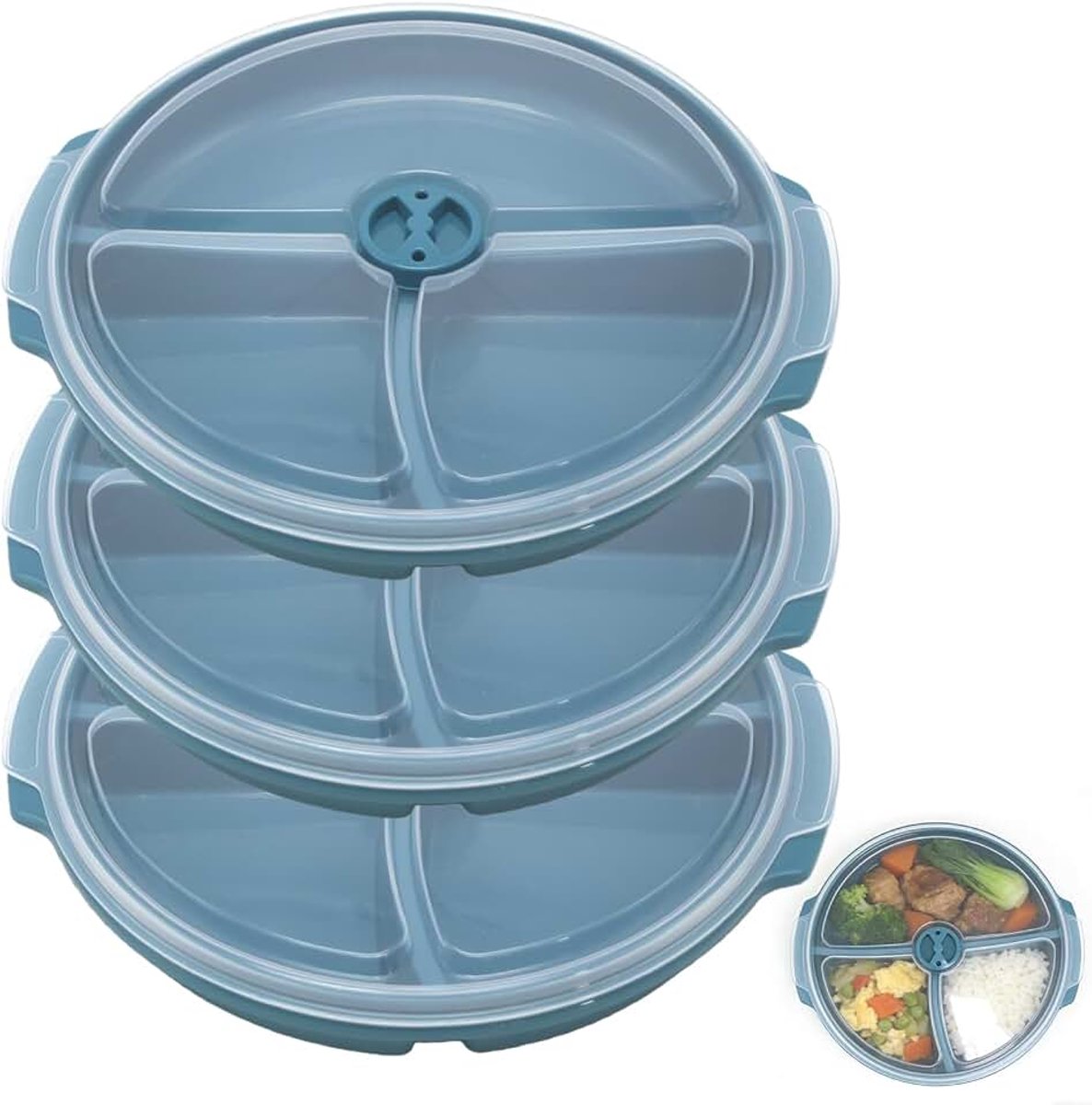 Set van 3 magnetronborden met deksel, magnetronservies, BPA-vrij, 3-voudige verdeling, portieborden, magnetronbestendig, magnetronplateau voor magnetron, opwarmen, invriezen, maaltijdvoorbereiding