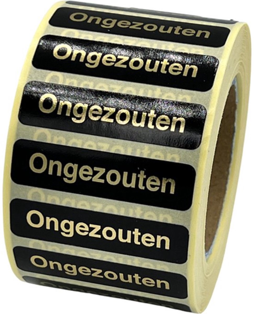 Ongezouten sticker - 1000 Stuks - 10x40mm - goud - zwart - food sticker - voedseletiket - reclame-etiket - HACCP