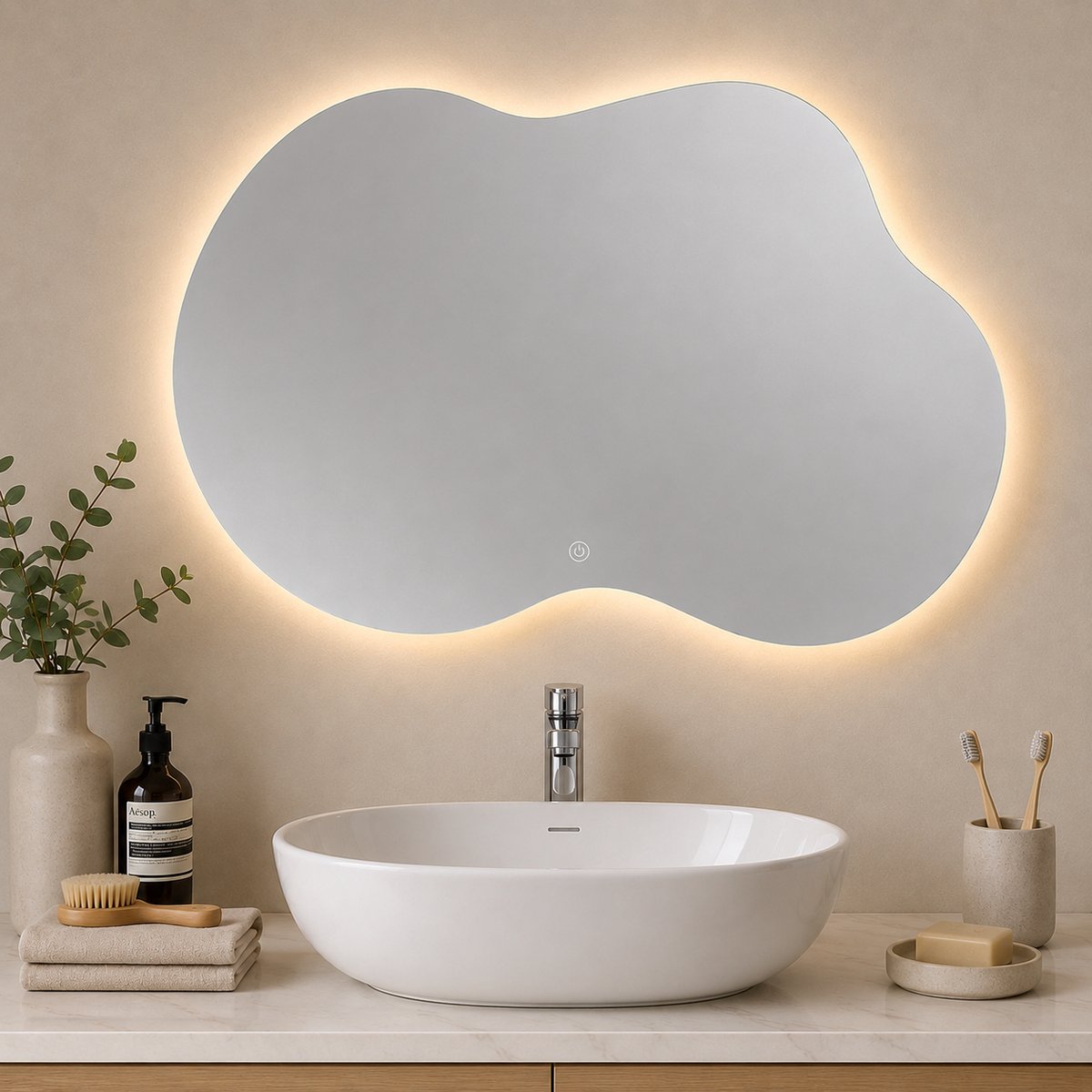 SensaHome Nathan Badkamerspiegel met LED Verlichting - Dimbaar - 2700K/4500K/6400K - Asymmetrisch - 60x90cm