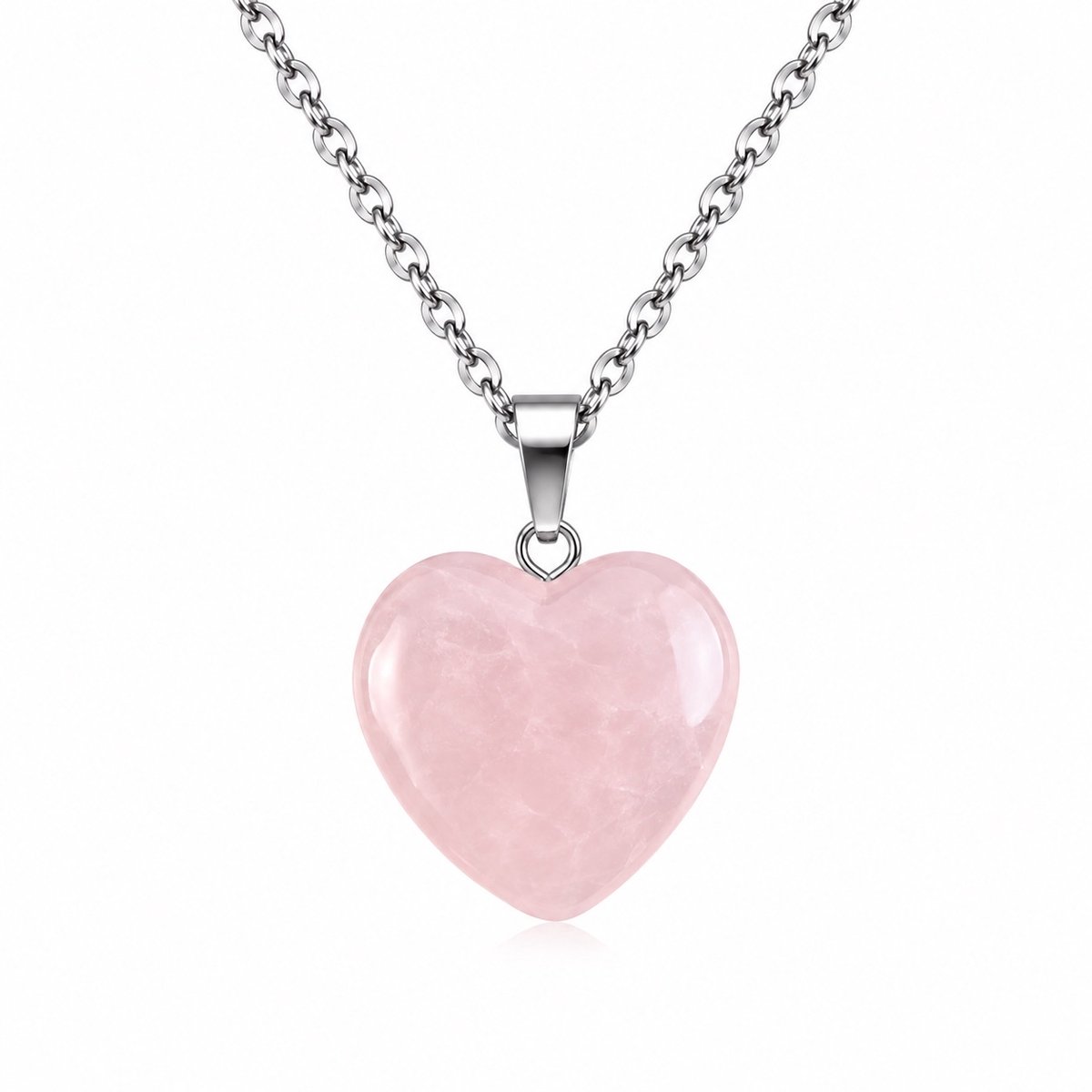 925 Zilveren Ketting met Rozenkwarts Hartje – Elegant Natuursteen Sieraad – Spiritueel en Energetisch Cadeau voor Vrouwen