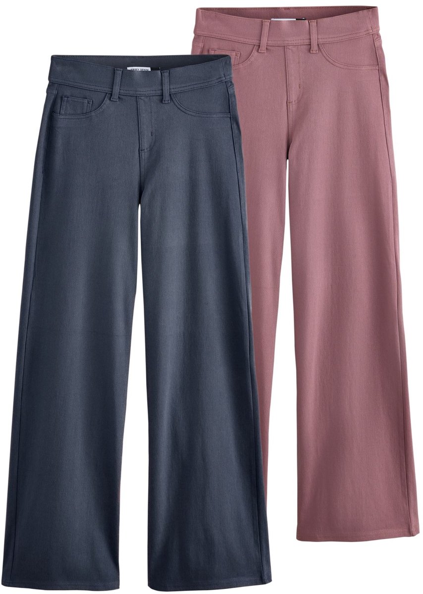 Next - Dames - Jersey denim broek met wijde pijpen, set van 2 - Roze