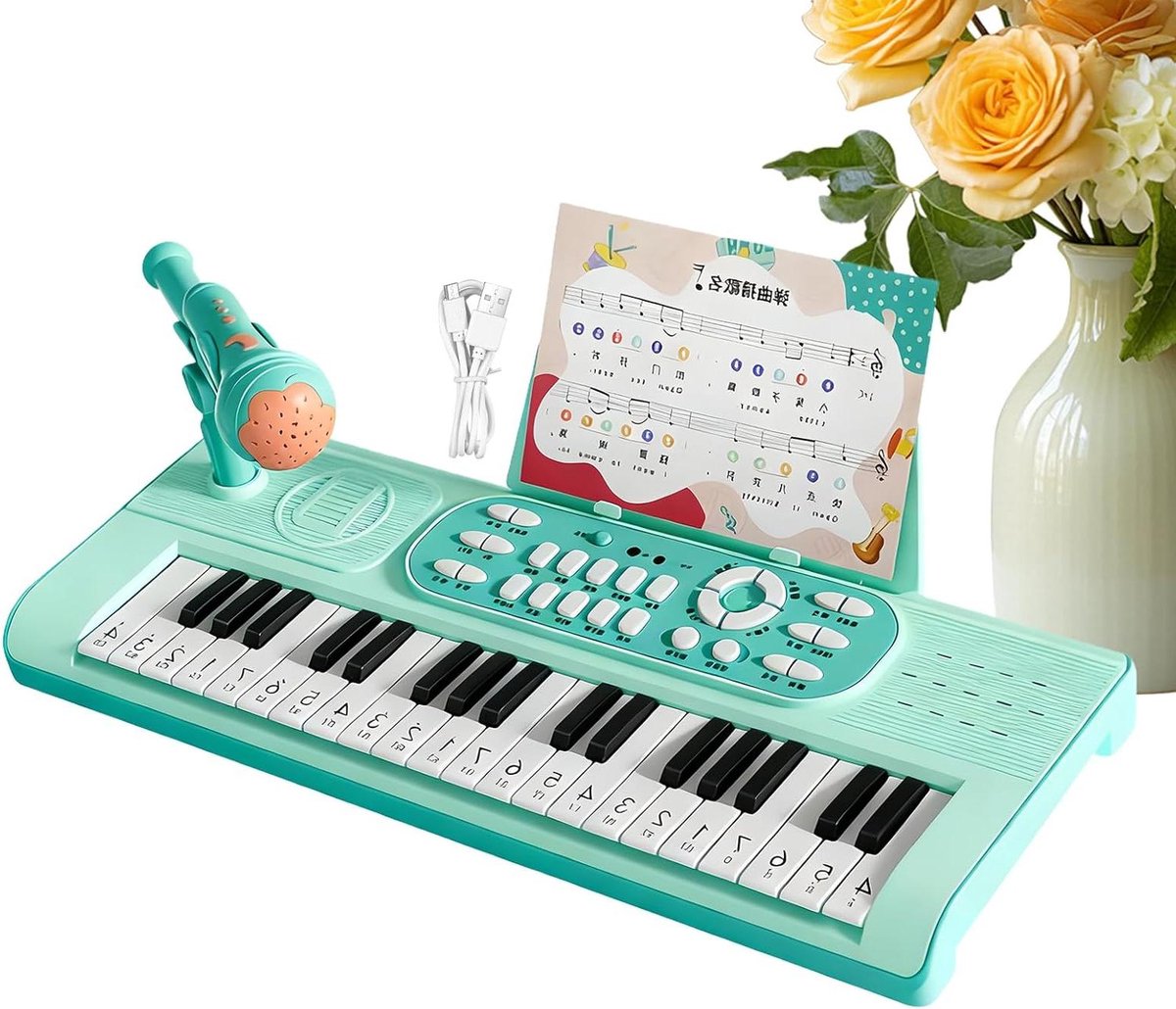 Kinderpiano Keyboard - Muziekinstrument Educatief - Muziek Leren Spelen - Ingebouwde Microfoon - 37 Toetsen - Blauw