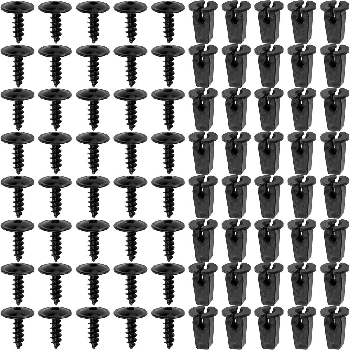 40 stuks plaatschroeven, M5 x 16 mm, zelftappende schroeven, zwarte carrosserieschroeven, ronde kop, voor auto, spatbord, wielafdekking, bumper, met 40 basis