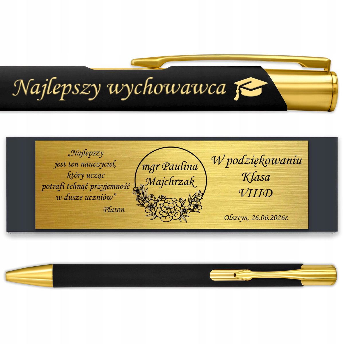 Zwarte metalen pen met gravure - ideaal cadeau