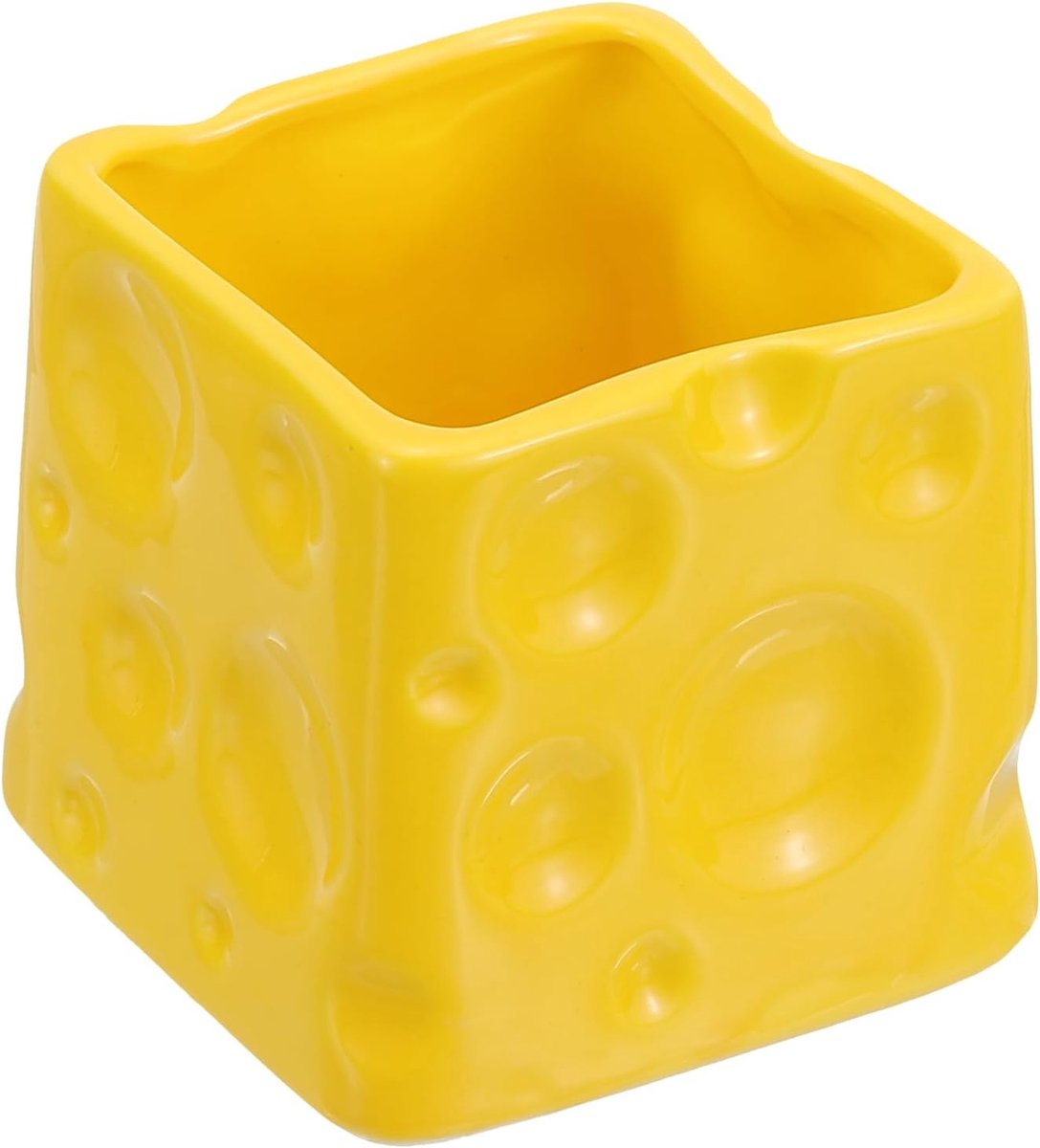 Kaaspotloodhouder, keramiek kaaspennenhouder voor bureau, schattige potloodhouders, bekerorganizer, make-upborstelhouder, briefpapier, vork, lepel, opslag, geel