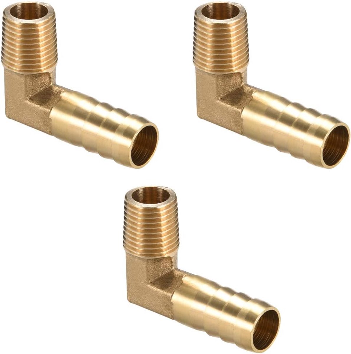 Sourcing map 3stk. Messing Barb Slang 90 Graden Elleboog12mm Pijp x 1/4 PT Stekkerbuis