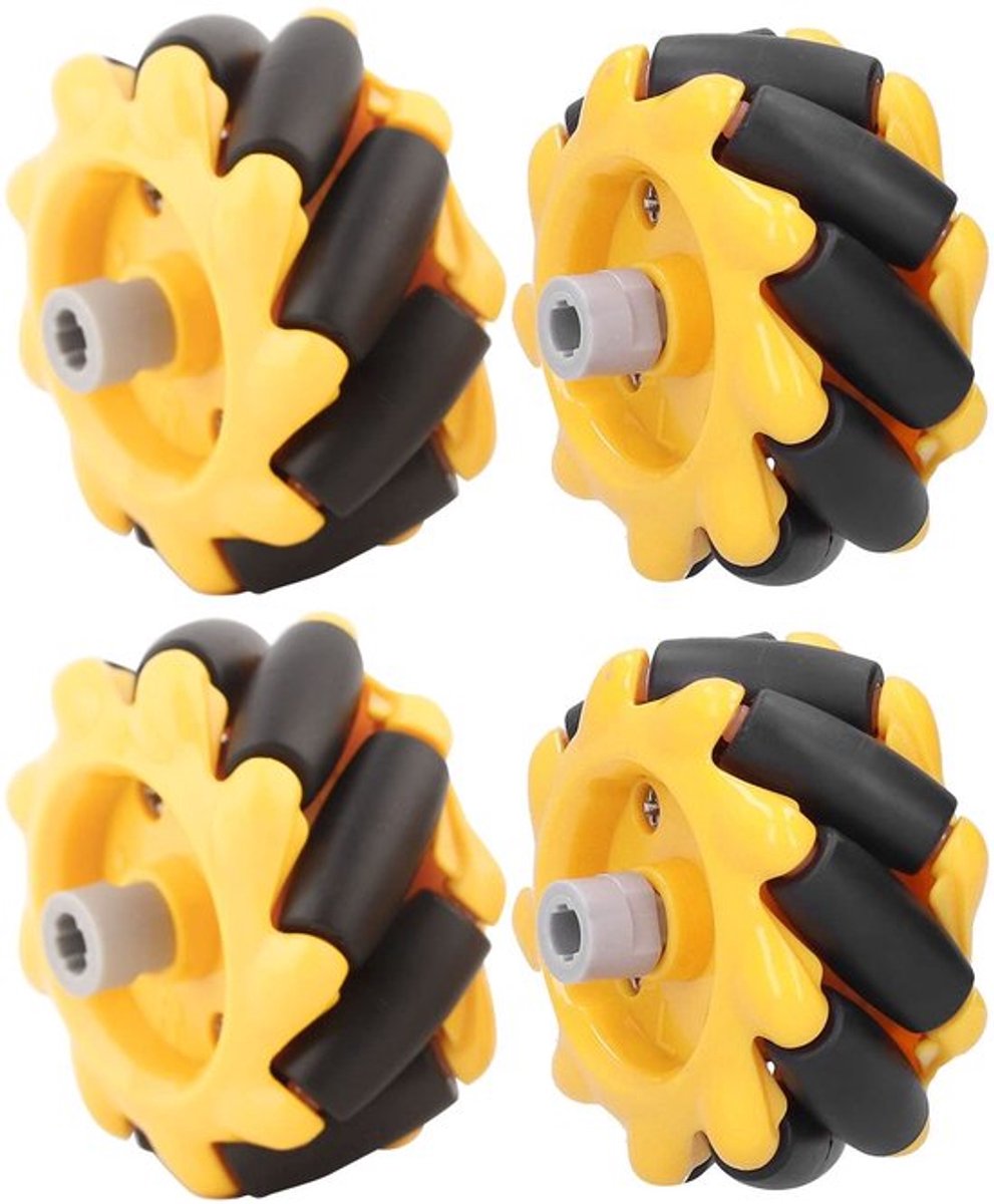 Mecanum-wiel - Omnidirectioneel - Kwaliteitsborging - Geel en zwart - Robotica - DIY slimme auto-projecten - 48 mm