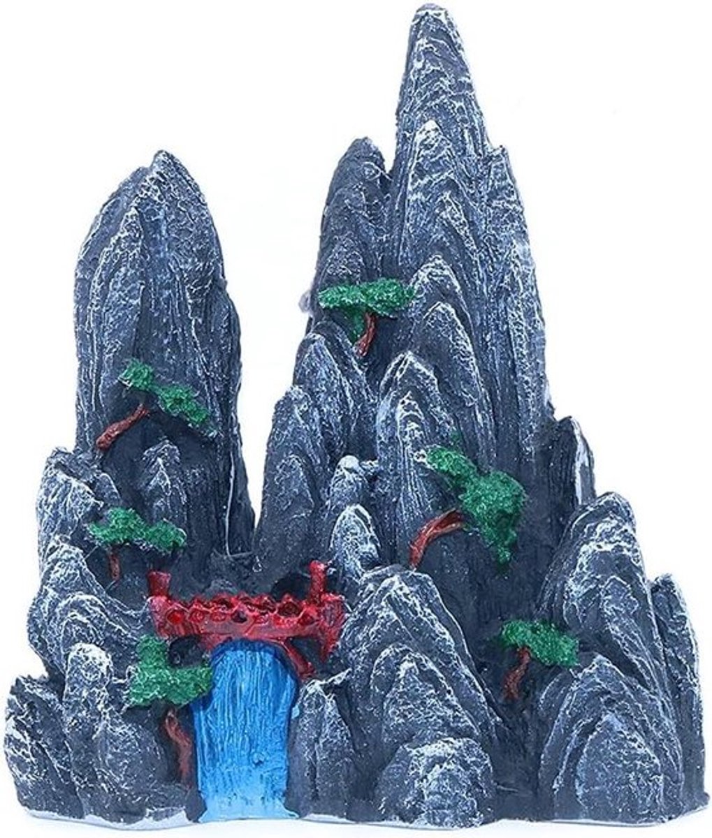 Aquarium-ornament - Kunstmatig - Decoratie - Simulatie - Bergzicht stenen - Zwarte Landschap - Groot - Geschikt voor Aquarium - Sieraden