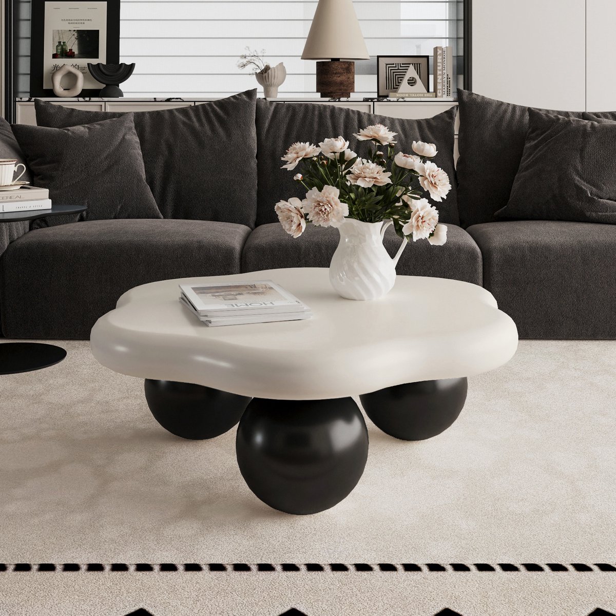 DESMIU Salontafel - Wolkvormig Contrastdesign Voor Woonkamer En Klein Appartement - MDF En Kunststof - 79x79x31 Cm - Wit Zwart