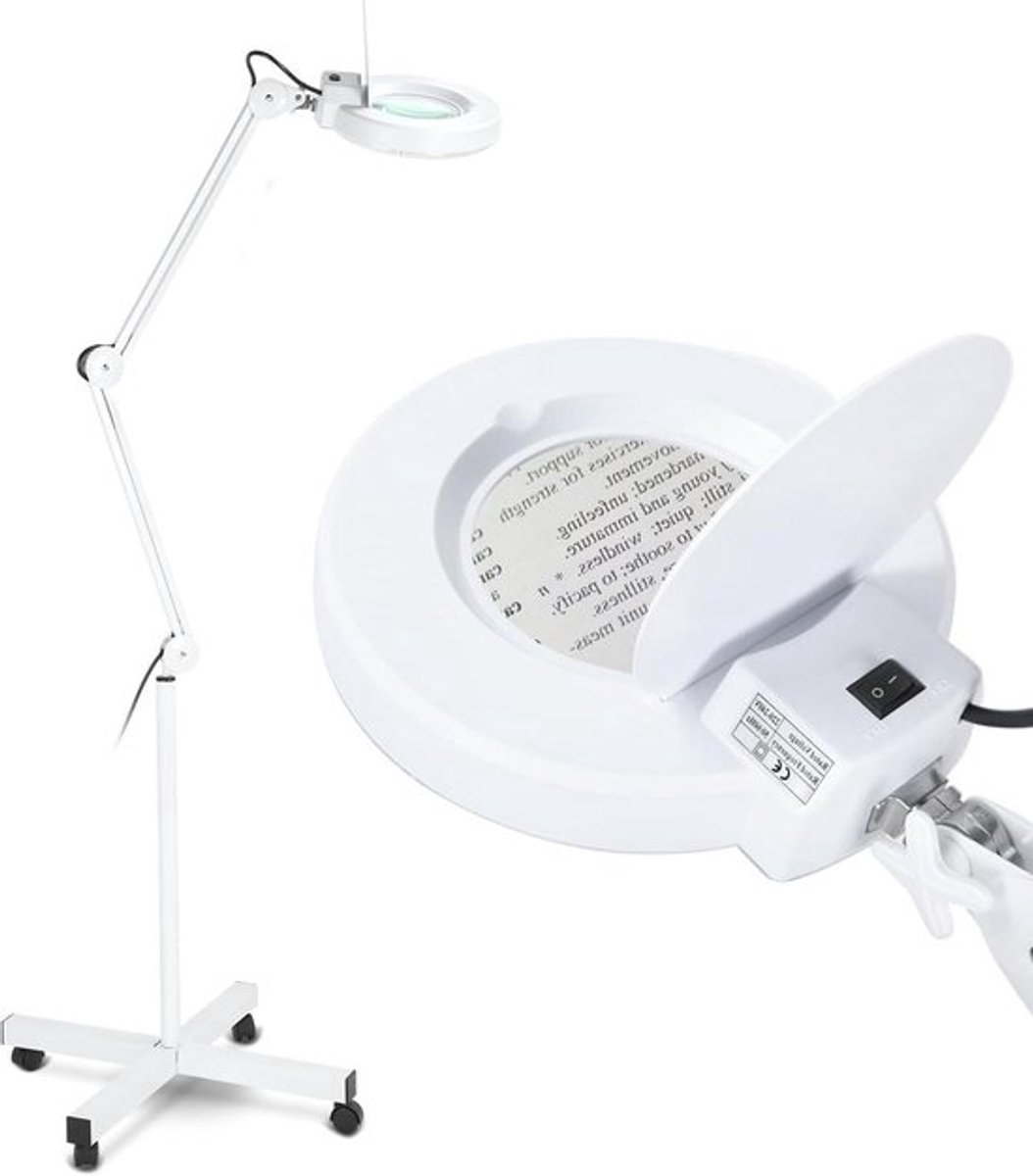 Vloerlamp met Vergrootglas en Wielen voor Schoonheidsspecialisten - Verstelbare Arm - Verlichte Vergrootspiegel - Handig voor Schoonheidsbehandelingen