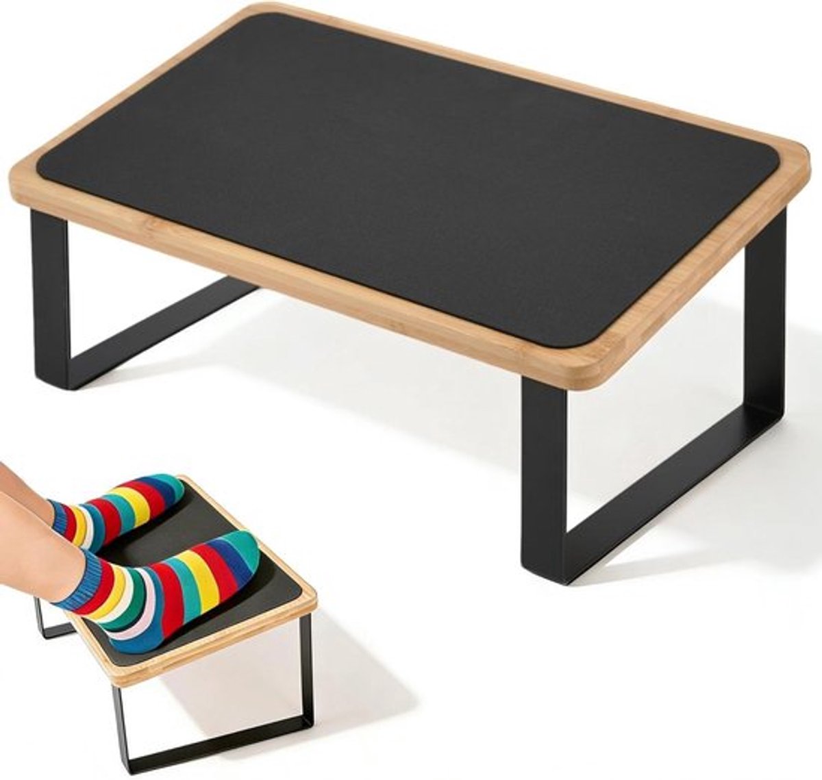 Ergonomische voetensteun van hout en metaal voor thuis en op kantoor, voetsteun voor onder het bureau, verlichting van benen, knieën en rug