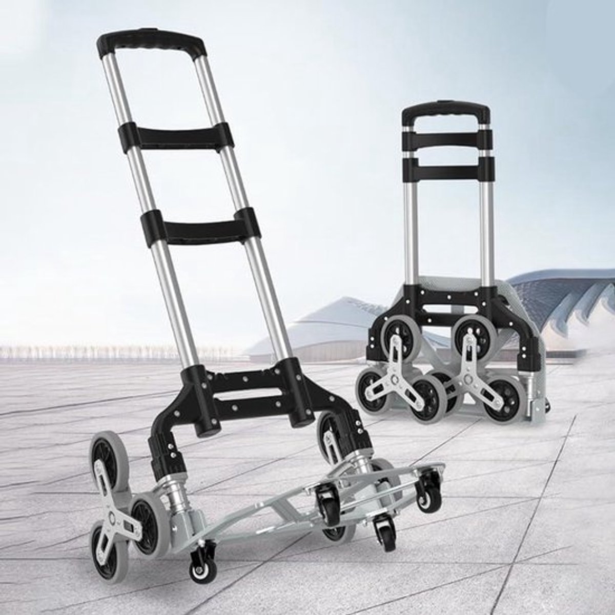 Inklapbare trappenklimmer steekwagen met 360 graden wielen, verstelbare handgreep - belastbaar tot 100 kg - voor transport, traplopen, en omkleden.