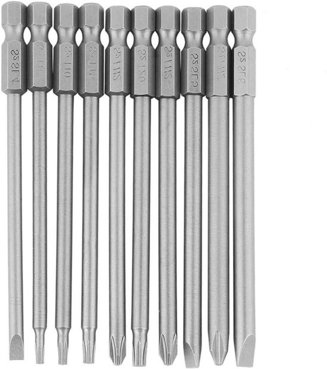 10-delige Kruiskopschroevendraaierbitset - Zeskantschacht - Magnetisch - Sleuf + Kruis + Veiligheidsster - Geschikt voor apparaten - Zwart