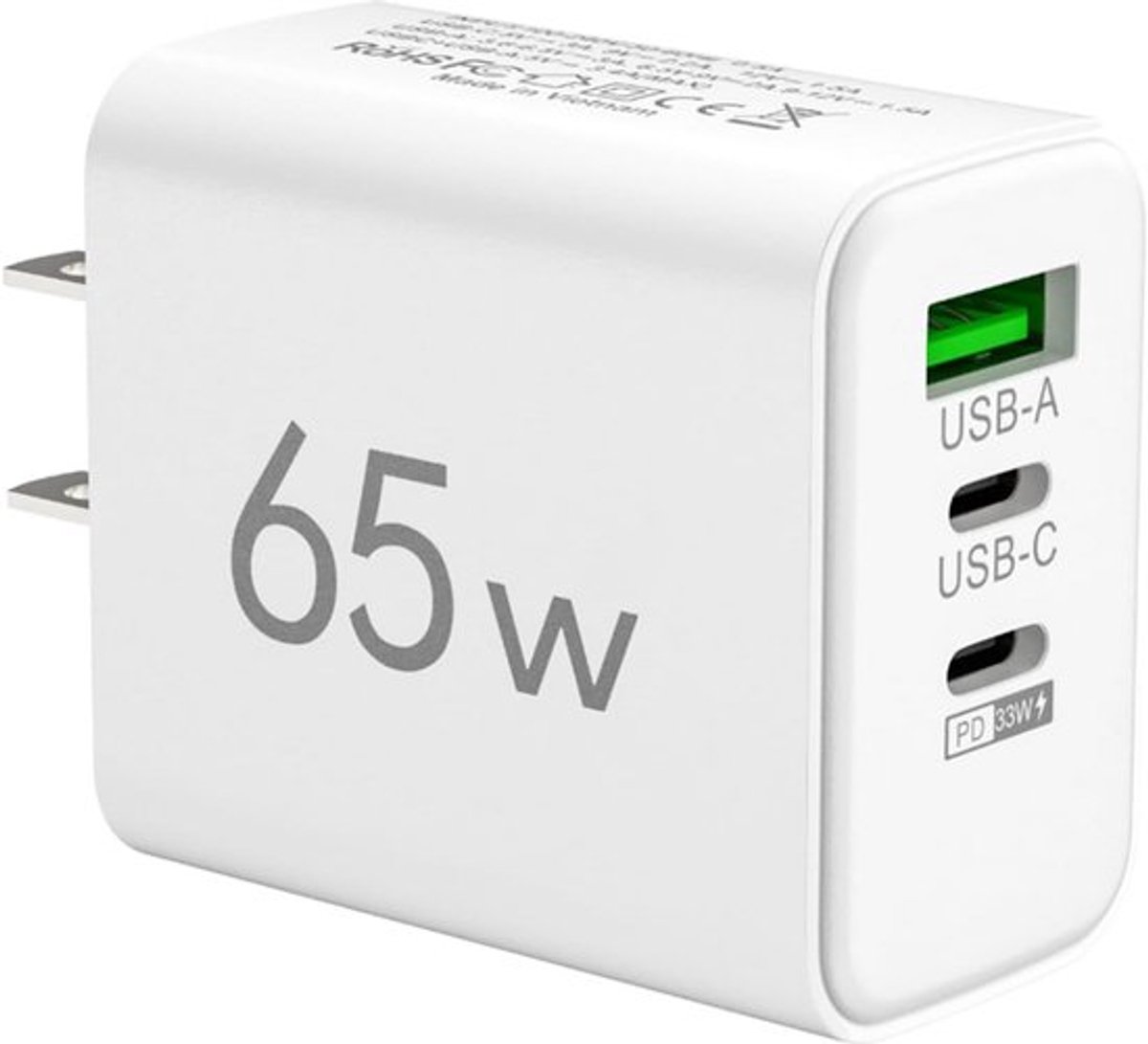 65W USB Opladerblok met 3 Poorten - Snelle Oplaadadapter