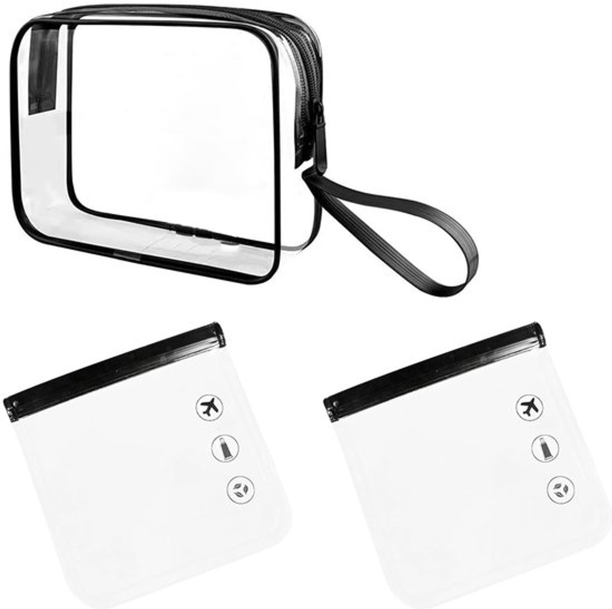 Toilettas doorzichtig 3-delig reis make-up tas waterdichte reistas waszak voor mannen en vrouwen zwart 1 groot en 2 klein zwart, zwart