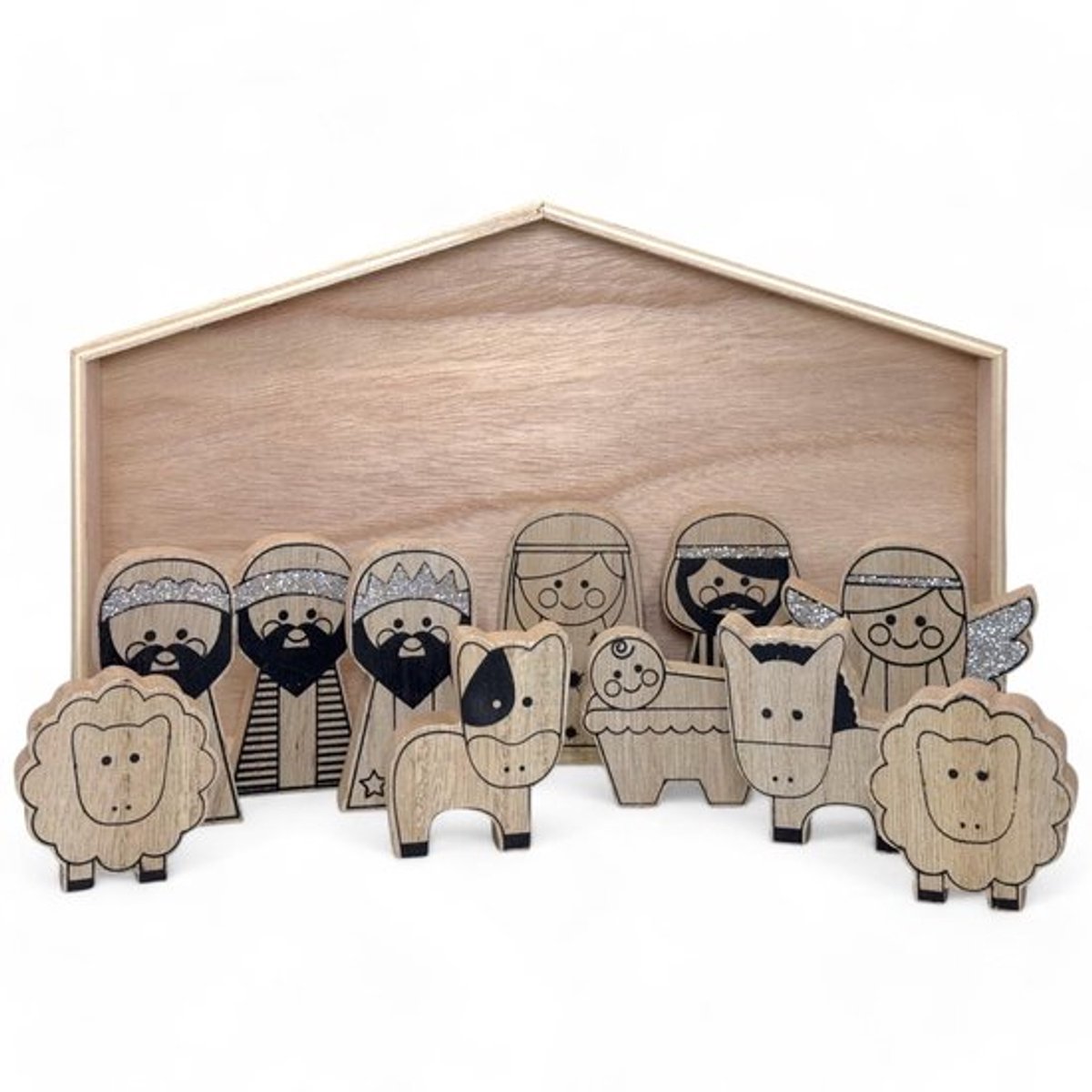 Kerststalfiguren handbeschilderd - Kunststeen - 12-delige set - 7,5 cm - Decoratie - Tafeldecoratie - Warme sfeer - Kerstdecoratie