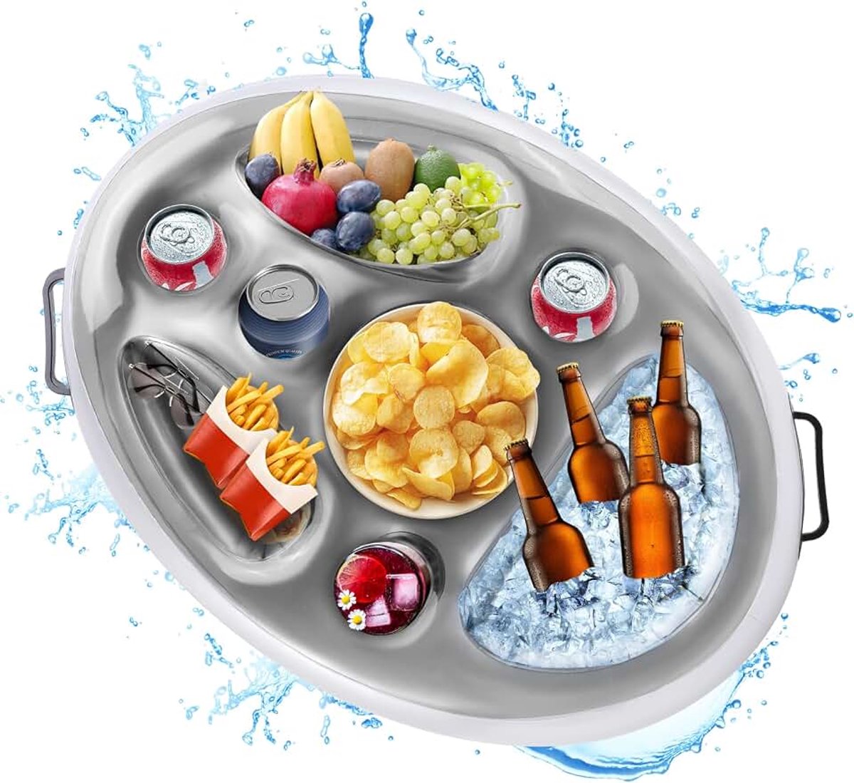 Drijvende bekerhouder, zwembadbar 2-in-1 drank- en snackhouder, zwembadbar, 8 gaten, onderzetters met grote capaciteit, opblaasbare flessenhouder, drijvend, zomerfeest
