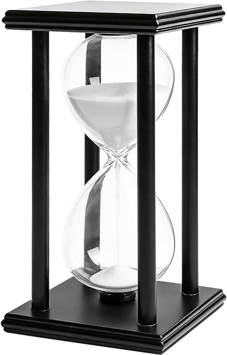 60 minuten: houten frame zwart wit zandloper timer, hourglass timer zandglas 1 uur zandloper voor kantoor woonkamer leren koken decoratie, 20 x 10 cm