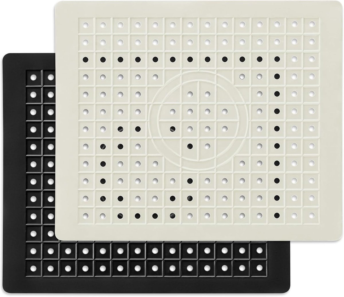 2 stuks - Keuken wastafel mat - 31 x 26cm - Afzetbord asfaltmat - Duurzaam rubber materiaal - Grid wastafel mat - zwart +wit