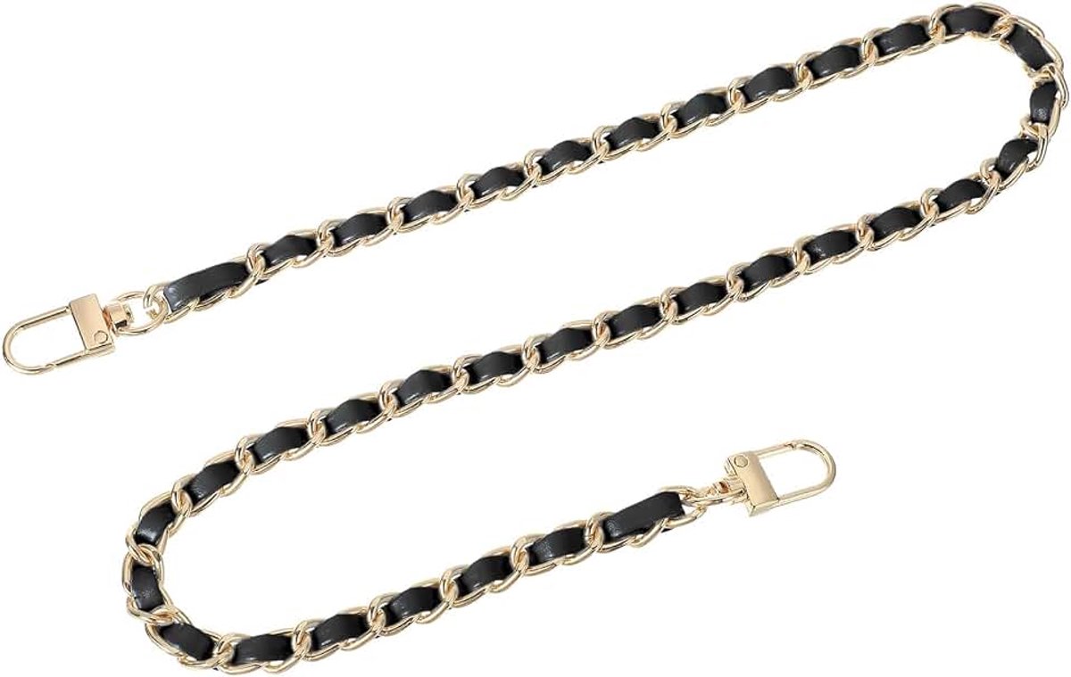 Tasketting, portemonnee-kettingriem, 60 cm, tassenriem, handtaskettingen met gespen voor schoudertassen, reserveriemen (zwarte riem + gouden ketting)