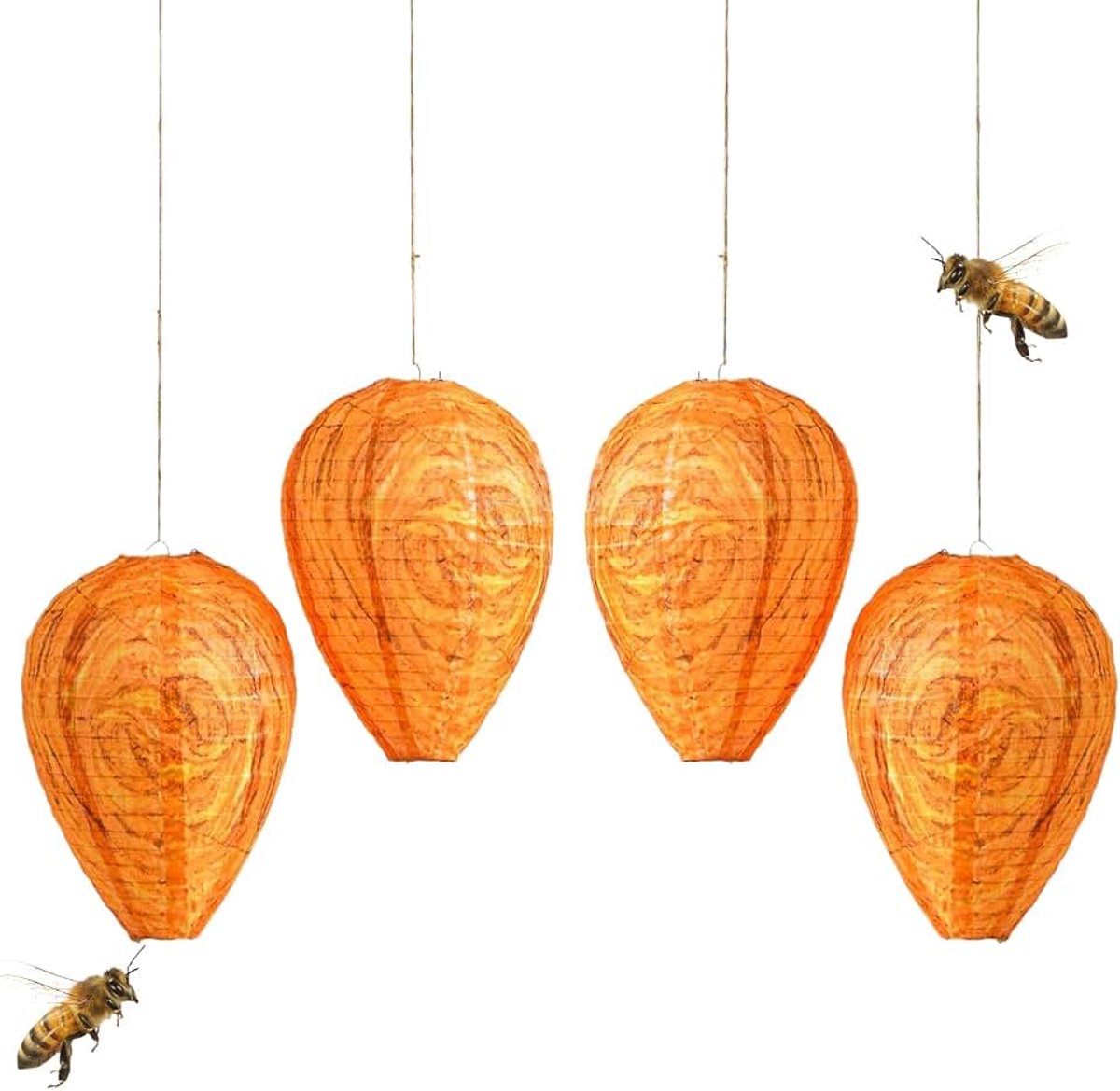 4 stuks wespennestvanger, wespennest, namaakwespennest, weerbestendig, hornestval, wespenafweer, kunstwespennest, waterdicht, geschikt voor tuinen, buitenruimtes en huizen, 22 x 28 cm
