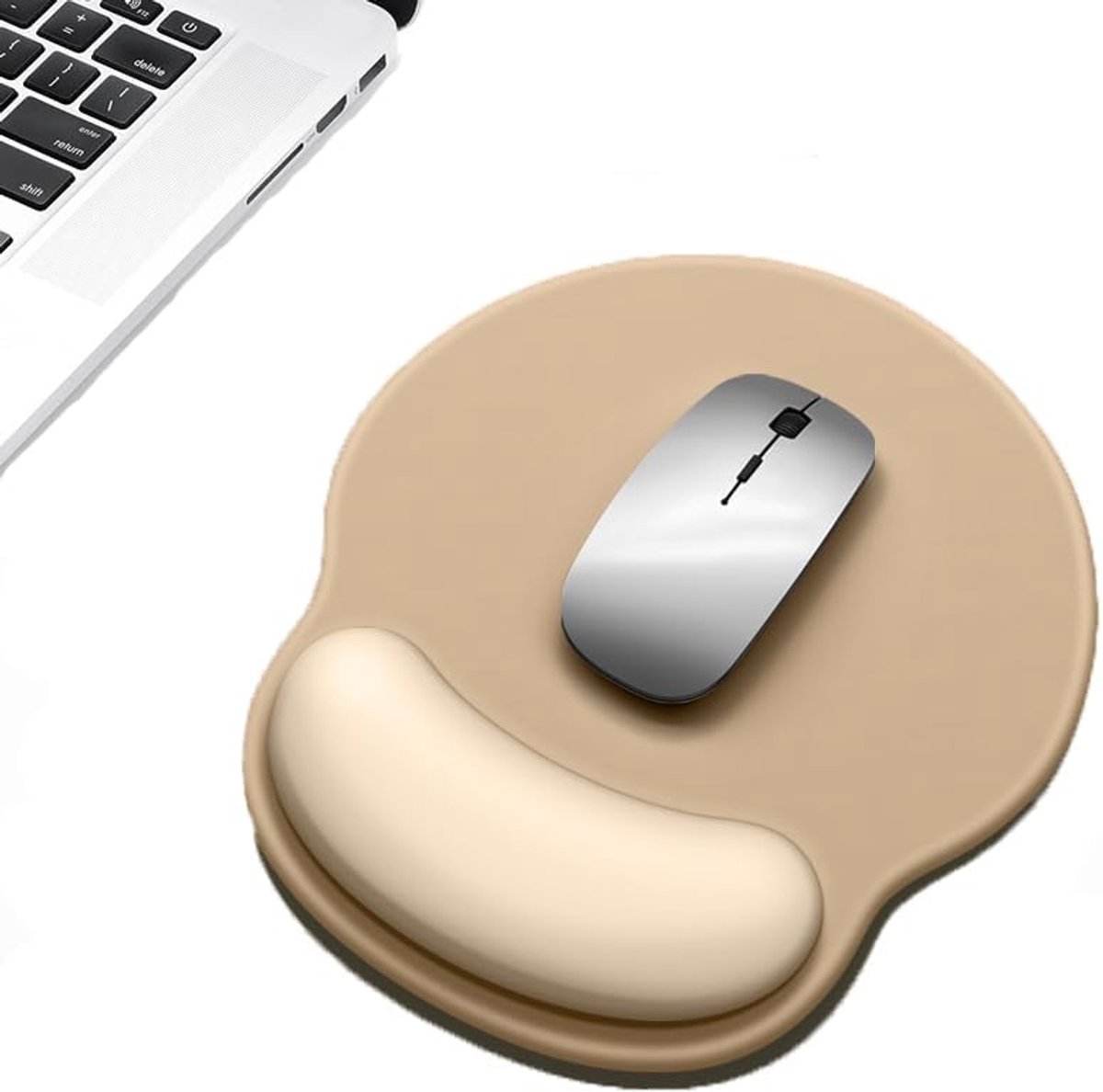 Muispad met polssteun – Ergonomische 2-in-1 muispad – Voorzien van antislipbasis en traagschuim – Accessoire voor computerbureau – Bruin