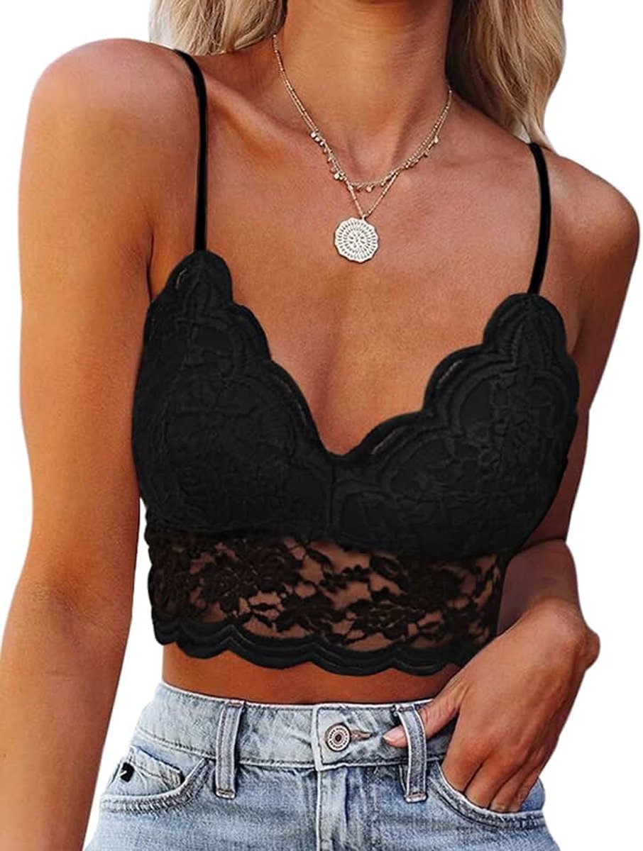 Vrouwen Vest Sexy Kant BH Zomer Top V-hals Spaghetti Strappy Cami Crop Bralette Tank Hemdje