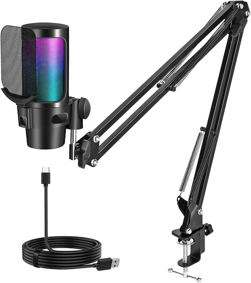 Shine PC Gaming Microfoon USB Met Arm, Mute-knop, Voor MAC PS4 PS5, Podcast Streaming Studio