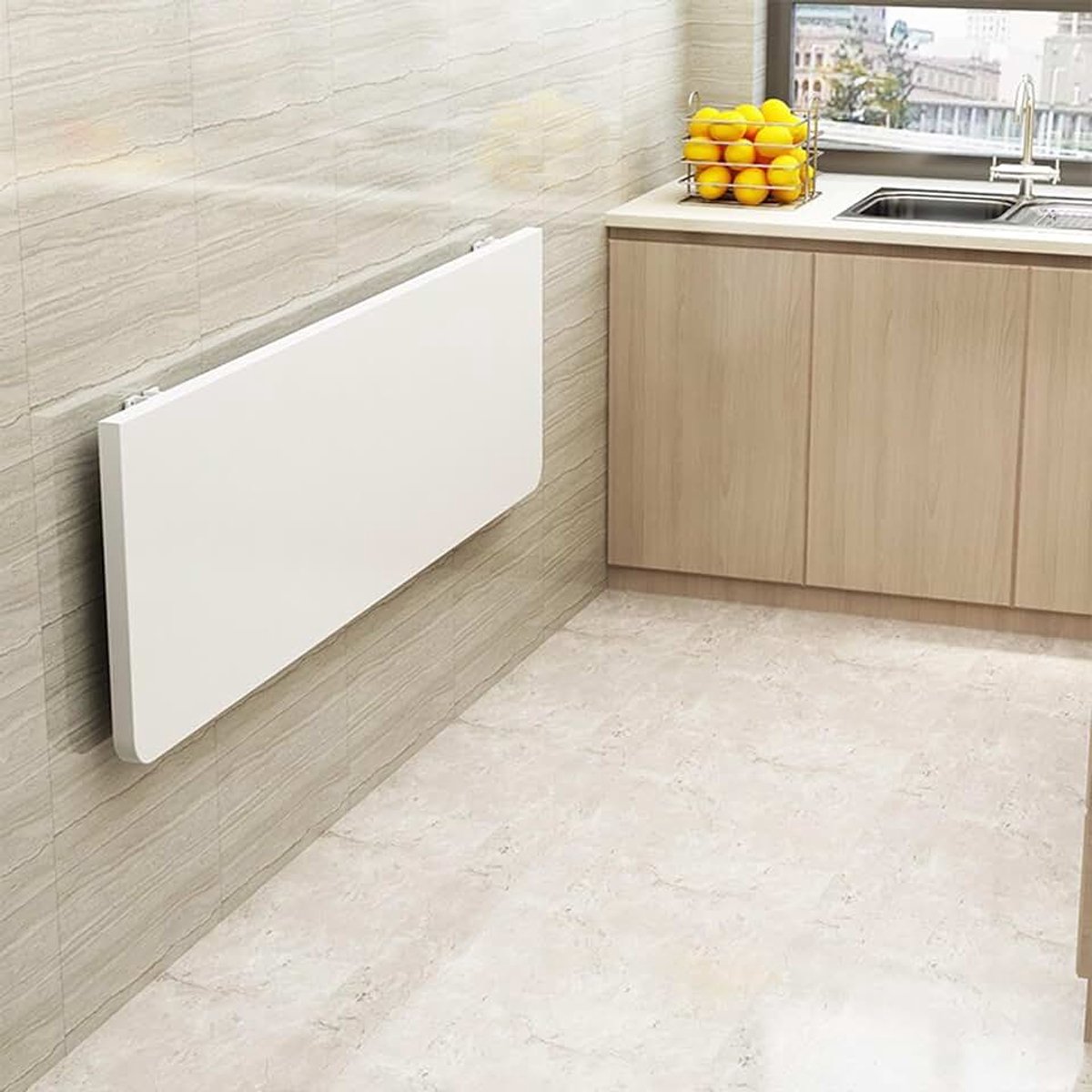 Onzichtbare opvouwbare keukeneettafel, drijvend computerbureau, kaptafel voor thuis, wasbank, opklapbare wandtafel (60 x 30 x 1,6 cm, wit)