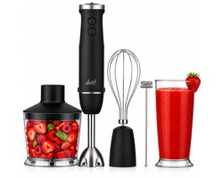 Vivid Green Staafmixer - Inclusief Hakmolen, Garde, Melkopschuimer & Maatbeker - Mat Zwart