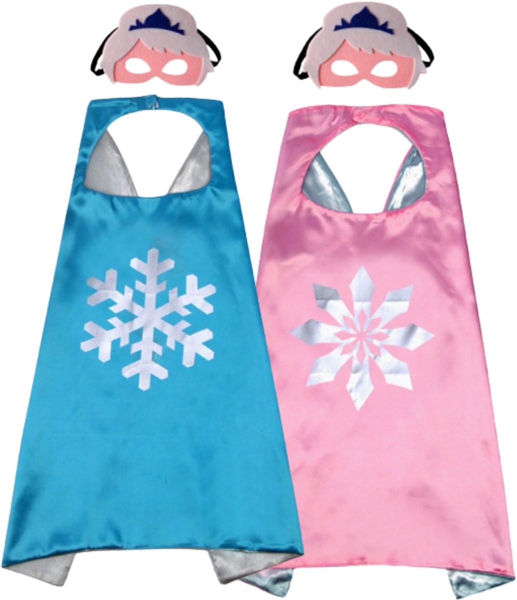 Joya Kids® IJsprinses Verkleedset 2 Personen | 2x Cape & 2x Masker | Verkleedkleding | Sneeuwprinses Kostuum | Carnaval | Zussen | Vriendinnen | | Roze Blauw