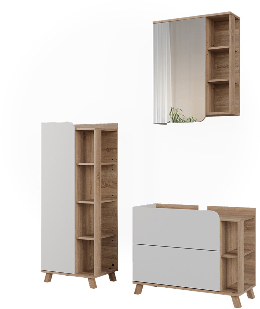 Vicco Badkamermeubelset Karen, Wit/Sonoma, 3-delig