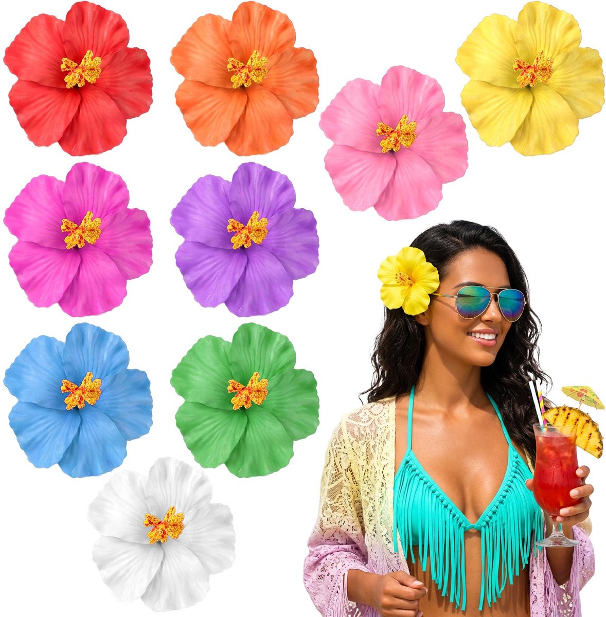 Bloem haarclips voor vrouwen 9 stuks plumeria hibiscus haarspeldjes kunstmatige bloem clips, 3,54 inch tropische bloemen meisjes clip accessoires voor vrouwen meisjes zomer vakantie strand
