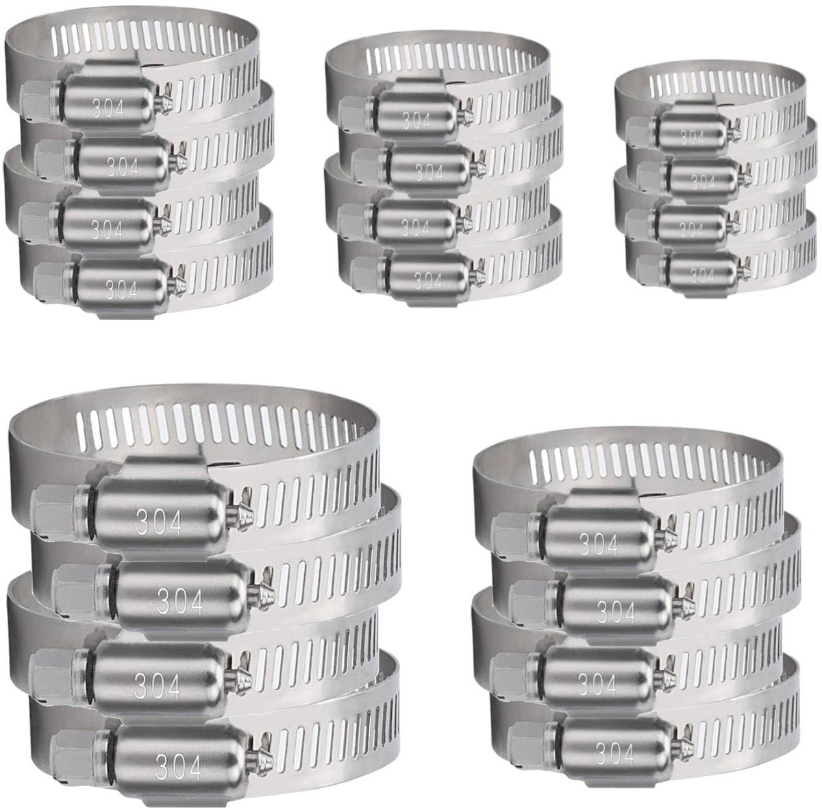 set van 6-51 mm, 20 stuks, instelbare 304 roestvrijstalen klemmen, assortiment voor tuin, wasmachine, zwembad, 5 maten