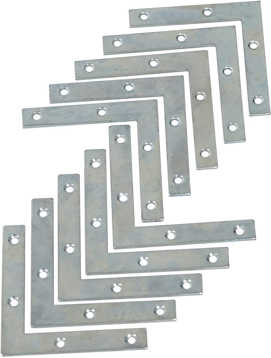 - C58814 - Set van 10 platte montage- en bevestigingsbeugels 75x75x12x2 mm - kaderbeugel - houten raamdeurkozijn - in verzinkt staal