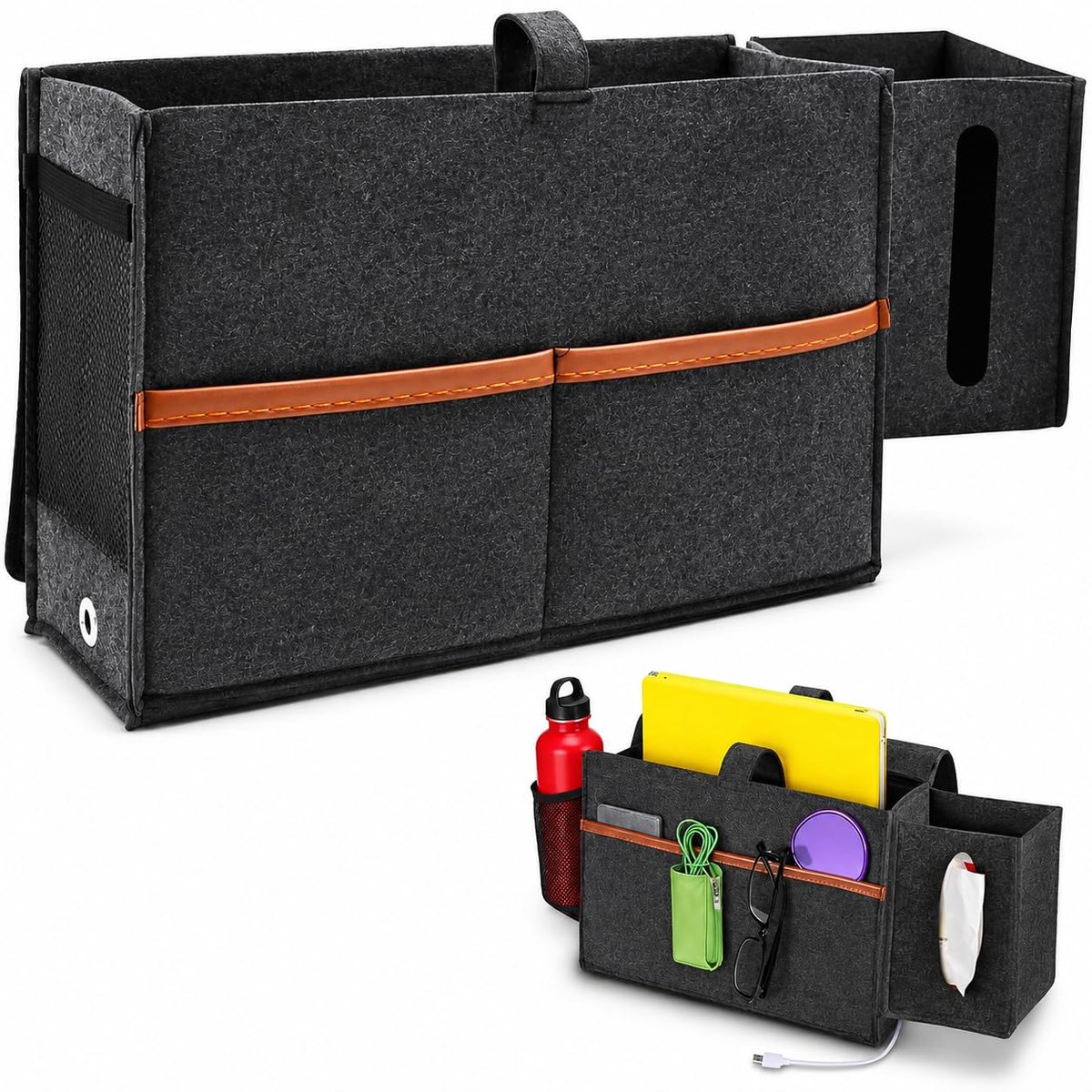 Bedtas, vilt om op te hangen, sofa, organizer, vilt, nachtkastje, tas, bed, caddy opbergtas, zijopbergtas, hangend, bed, hangende opslag met zakdoeken, box voor boek, mobiele telefoon