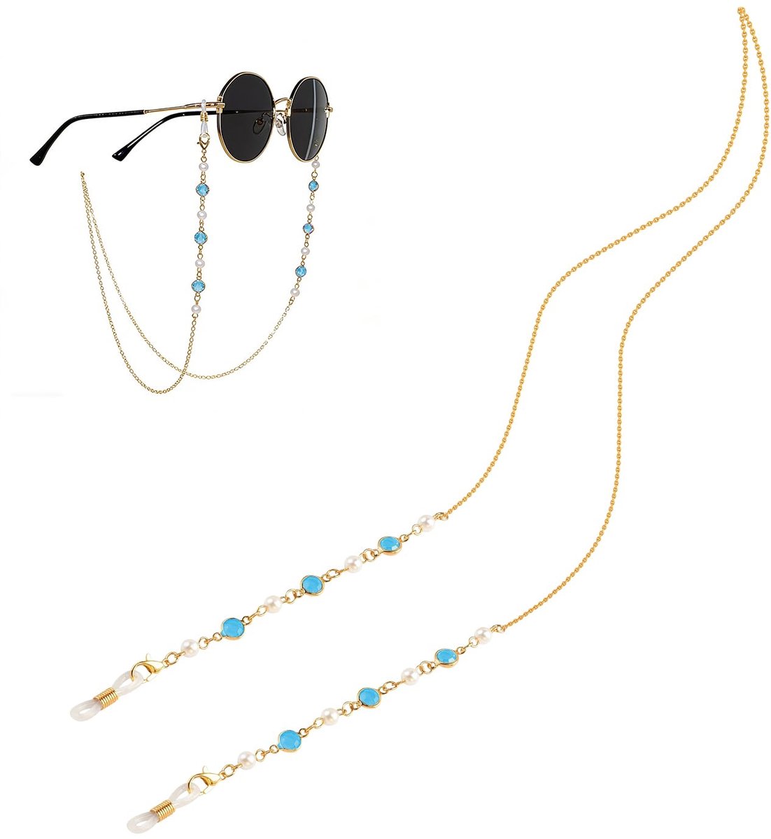 Brillenketting, brillenkoord met strasssteentjes | Elegante en stijlvolle brillenketting met parels voor dames, geschikt voor zonnebrillen, leesbrillen en mondkapjes