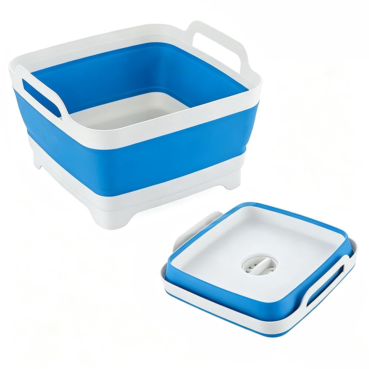 9L Opvouwbaar Bekken, Opvouwbare Wasbak met Afvoerplug en Draaggrepen, voor Huis, Camping, Caravanning, Wassen van Voedsel en Kleding (1, Blauw)